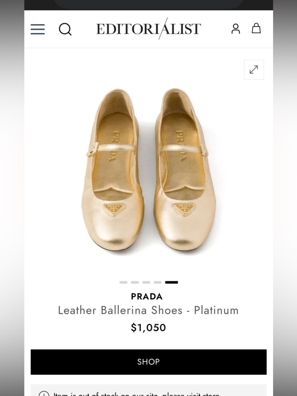 Authentic Prada women’s Gold Mary Jane Ballet Flats logo 36 nwt